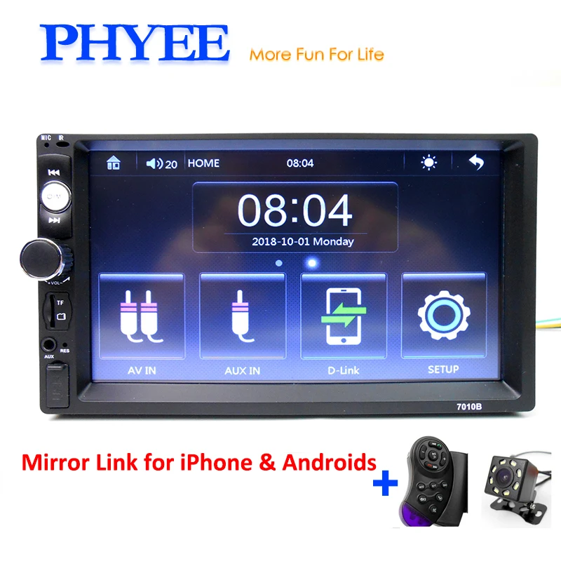 

2 Din Car Radio Stereo 7" HD Autoradio Audio Video Mp5 Multimedia Player Touch Screen Remote Control Mirror Link Head Unit 7010B