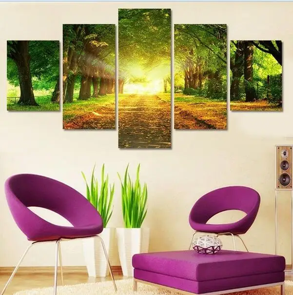 

Art Abstract Framed Large Framed Sunshine Trees canvas decoration 5 pieces