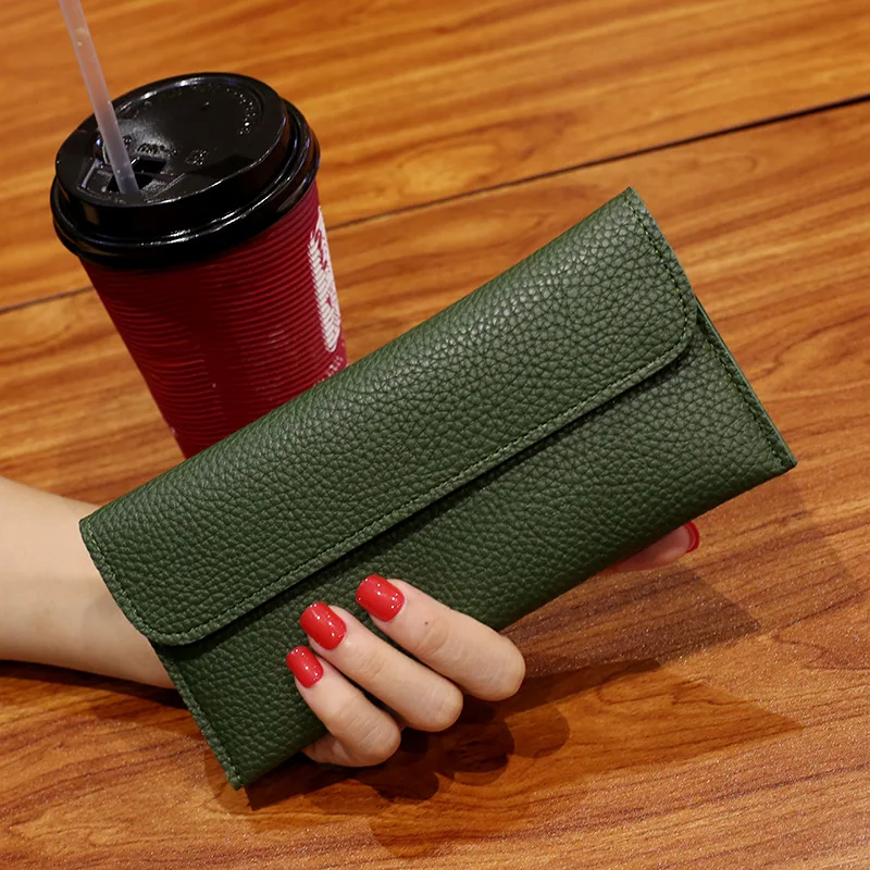

2018 New Fashion Designer Solid Womens Wallets Simple Zipper Purses Long Clutch Wallet Soft Litchi Pattern PU Leather Money Bag