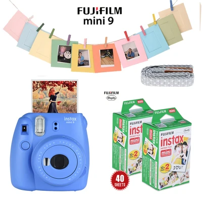 Горячая Fujifilm Instax Mini 9 набор камер, набор пленочных фотокамер, фотокамера моментальной печати с 40* пленкой+ фоторамкой+ зажимом+ шнуром - Цвет: Sea Blue