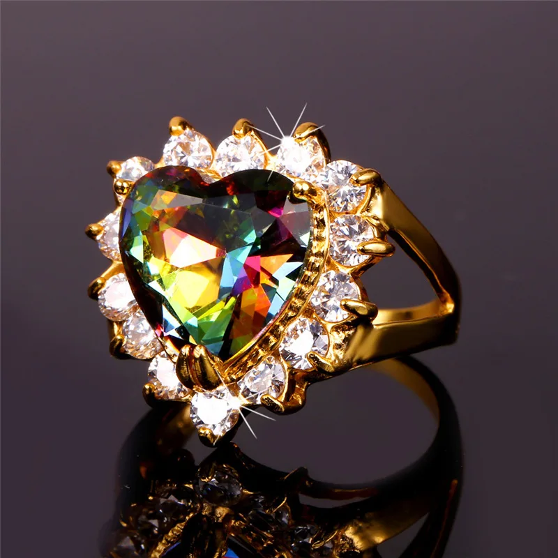 U7 Обручальные Кольца Для Женщин Свадьба Позолоченные Обручальные кольца Большой Кристалл Сердце Любовь Кольцо Подарок R397