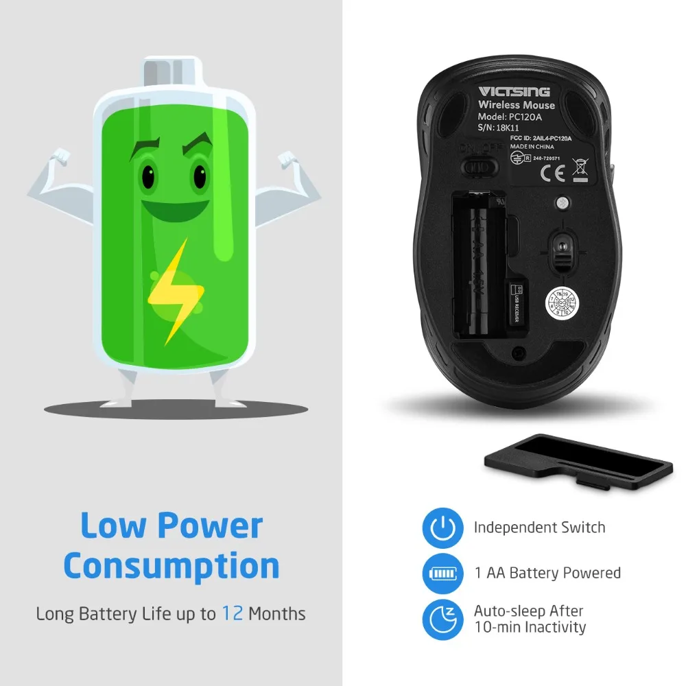 VicTsing Bluetooth Mouse Wireless Dual Mouse Portable Ergonomic Bluetooth 2.4G Cordless Mouse up 2400 DPI for Laptop PC Windows (7)