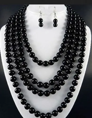 

NEW FASHION BLACK 8mm black agate necklace 90 Inch ^^^@^Noble style Natural Fine jewe FREE SHIPPING