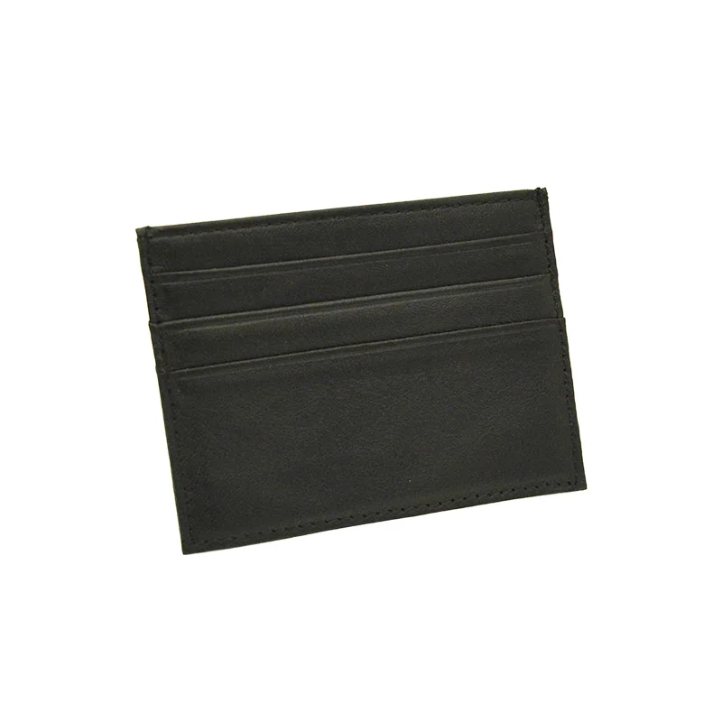 Овчина из натуральной кожи тонкий супер мягкий тонкий мини-держатель для кредитных карт для мужчин и женщин маленький кошелек для карт Пользовательский логотип, название - Color: Black