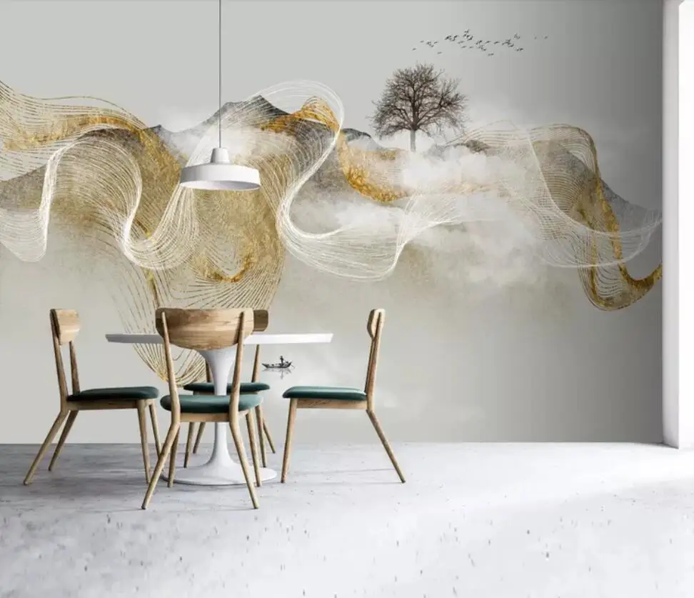 

New Chinese modern zen light luxury abstract ink landscape background wall decoration wallpaper murals