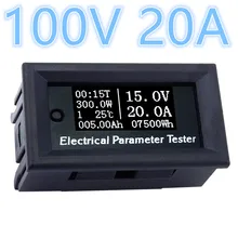 DC 100V 20A цифровой вольтметр Амперметр Напряжение Ток Мощность энергии ватт усилители напряжения время измеритель температуры Скидка 40