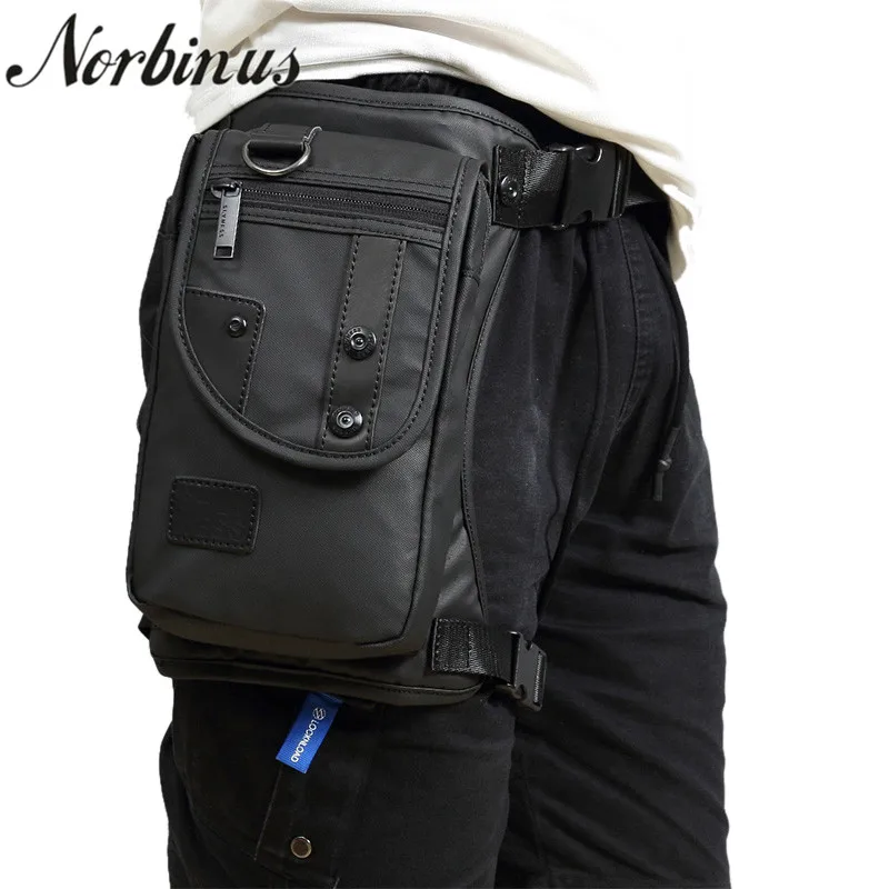 Norbinus Men Canvas/Nylon Motorcycle Rider Bag Male Drop Belt Leg Bag