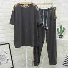 Летние брюки с короткими рукавами хлопковые мужские с коротким рукавом Весна и лето хлопоковый домашний пижамный комплект