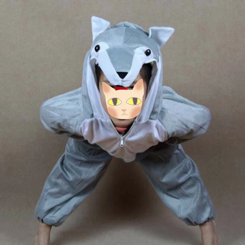 Party Children Animal Cosplay Costume Cartoon Grey Wolf Role Play Clothing Jumpsuits Boy Girls halloween costume for kids Party Children Animal Cosplay Costume Cartoon Grey Wolf Role Play Clothing Jumpsuits Boy Girls halloween costume for kids