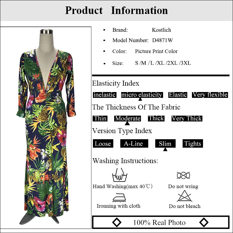 Kostlich Sexy Club Dress Women Deep V-Neck Long Sleeve Autumn Print Dress Draped High Split Maxi Dresses Long Party Dresses (13)
