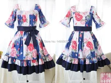 Japonés de Cosplay del Anime manga corta vestidos navidad vestido Lolita dulce azul marino tamaño libre