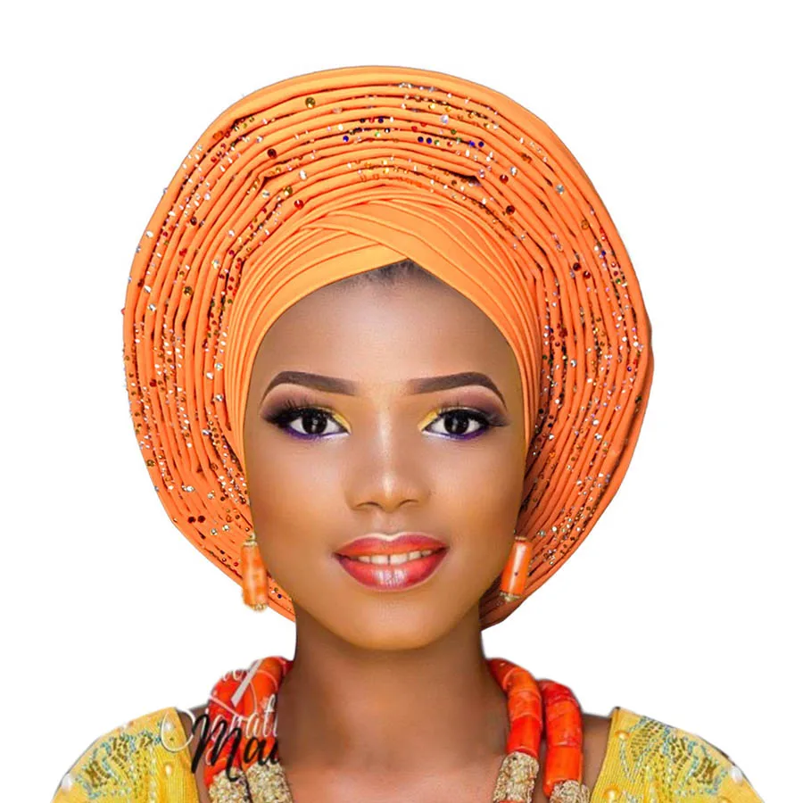 ASO OKE головной галстук нигерийский уже сделанный может носить непосредственно головной убор - Цвет: orange