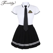 Корейская школьная форма, Белый Топ, черная юбка со значком и галстуком, для японской матроски, школьная форма, студенческий костюм для косплея
