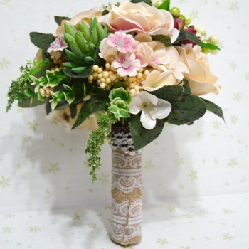 

2019 New Style Handmade Bridal Wedding Bouquet Top Quality Artificial Flower Simulation Succulent Plants Bridal Bouquets