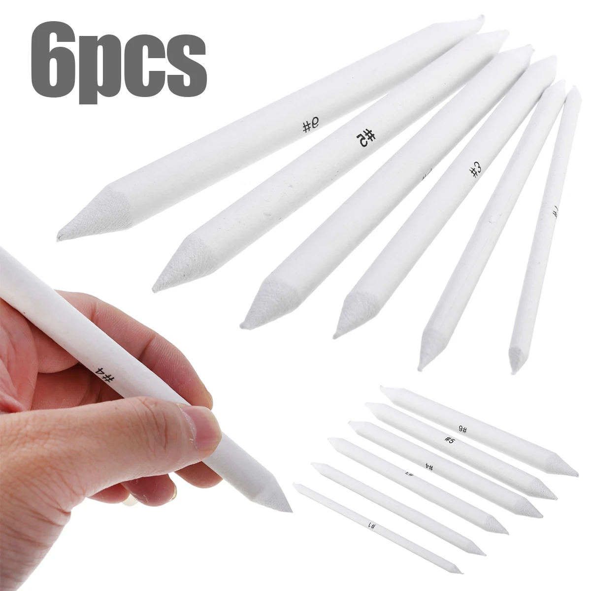 6 Sizes Rice Paper Sketch Art Tortillon White Drawing Pen Blending Smudge Stump Stick Practical Painting Tool for School Office