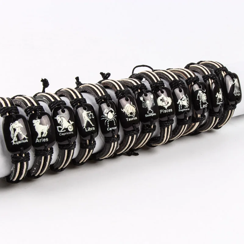 12 Pcs Wholesale Mix Styles Leather resin fashion constellation bracelet Men's Women's Jewelry Party Gifts