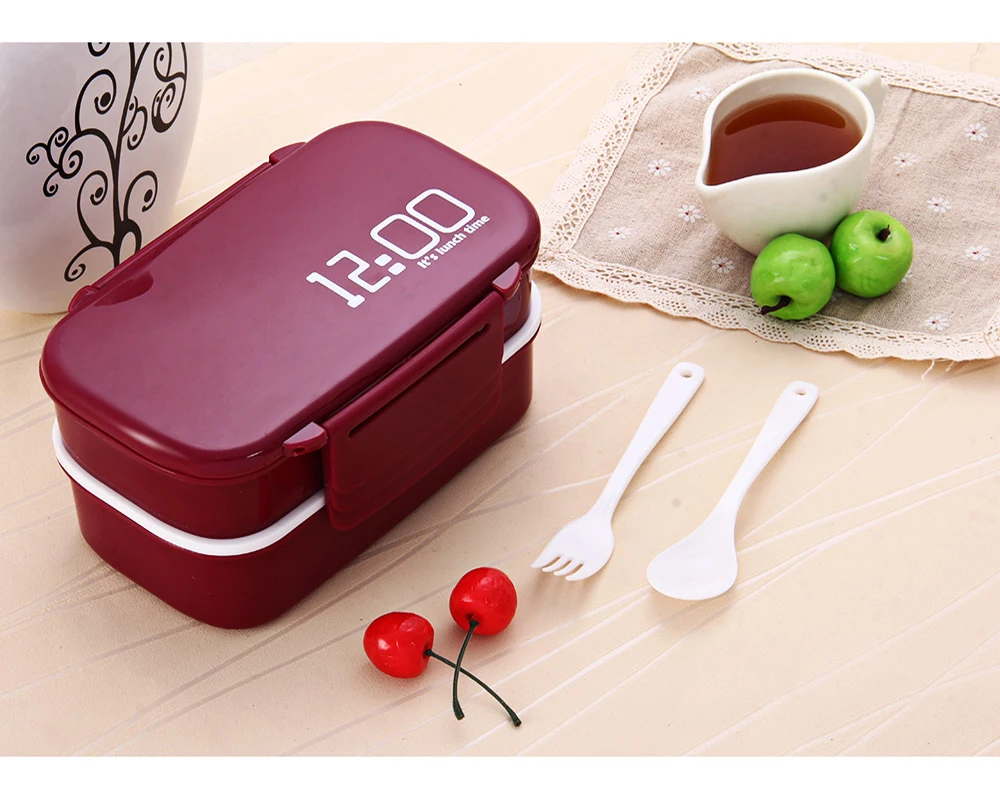 

Eco-friendly Japan Style Double Tier Dinnerware Set PP Cute Meal Box Tableware Microwave Oven Bento Lunch Container Kitchen Tool