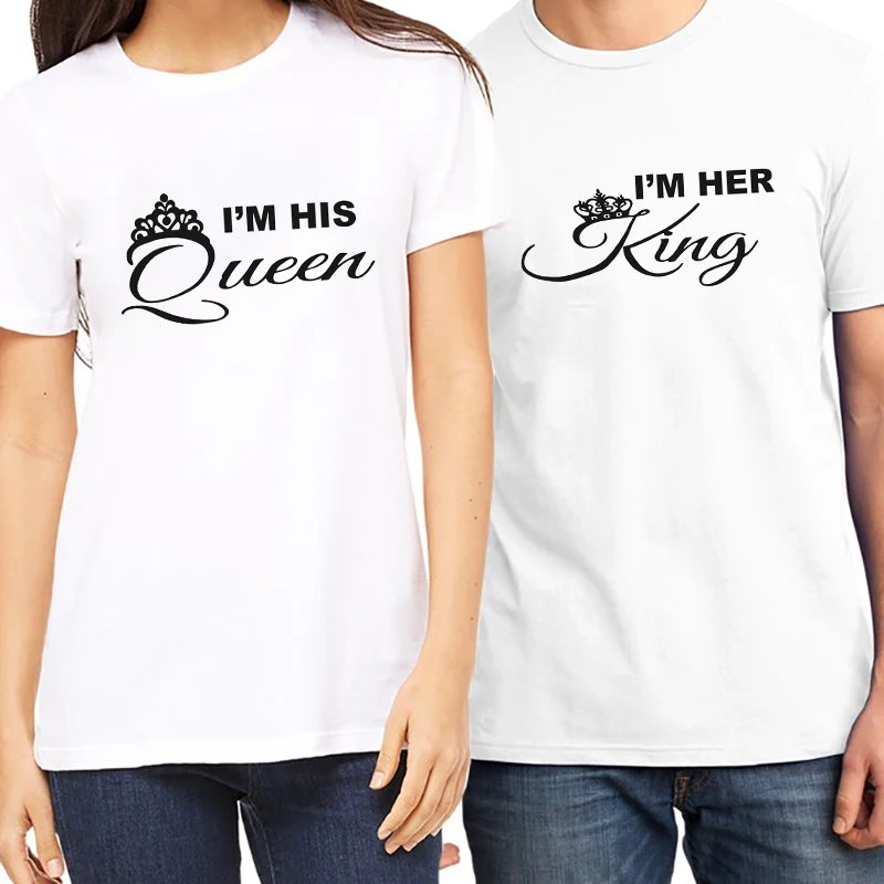 Original pstyle couple t shirt for lovers summer short sleeve t-shirt king and queen letters print tshirt brand tee tops