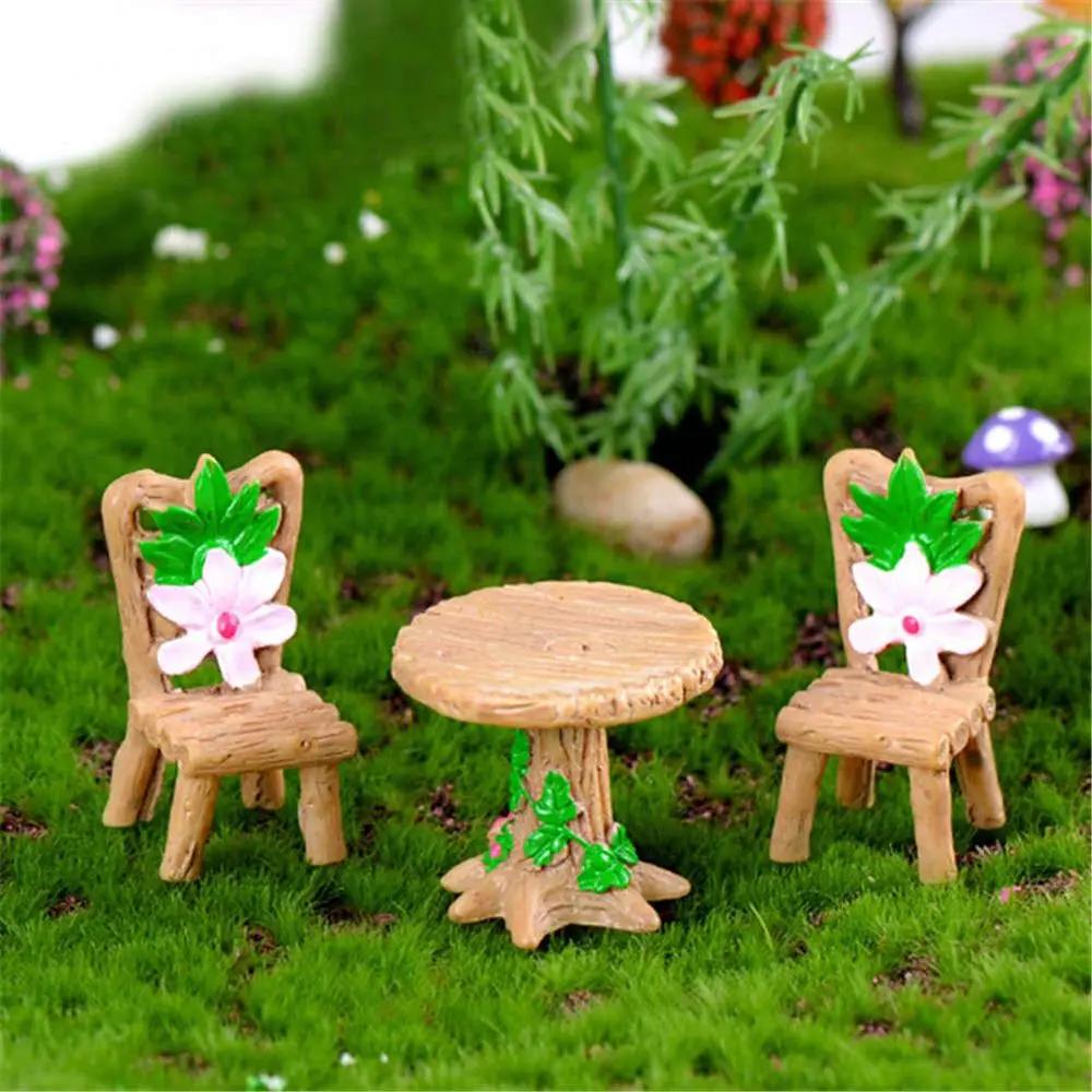 

3Pcs Floral Table Couple Chairs Miniature Landscape Fairy Garden Dollhouse Decoration Resin Crafts Home Decoration Dropshipping