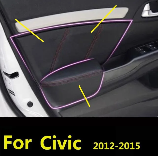 

8PCS Modified Accessory Interior Door Panel Armrest Protective Leather Cover For Honda Civic 9th Gen 2012 - 2015 Car Styling