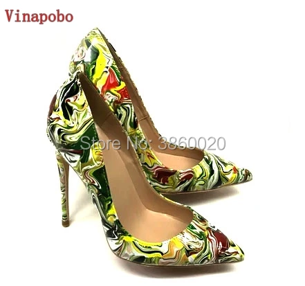 

Vinapobo Floral Print Lady Shoes Women High Heel Patent Leather Women Stiletto Heels Pointed toe Pumps Wedding Bride Women Shoes
