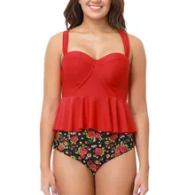 Отжимать танцини плюс размер бикини Купальники пуш-ап с оборками купальный костюм большой размер купальный костюм для женщин консервативная пляжная одежда