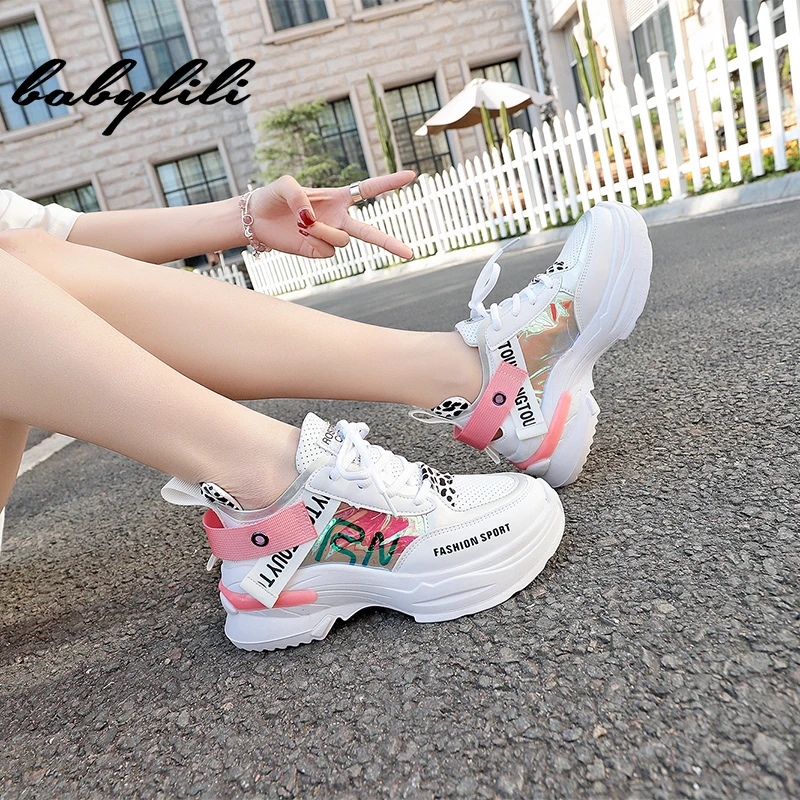 

2019 New Spring Woman Sneakers Women Casual Shoes Breathable Platform Shoes Ladies Trainers chaussure femme Thick Sole Mesh
