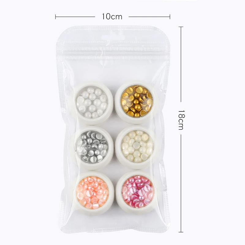 6 box/pack Nail Art Поддельные полу украшение в виде жемчужины бусы со стразами ногтей DIY Set SK88