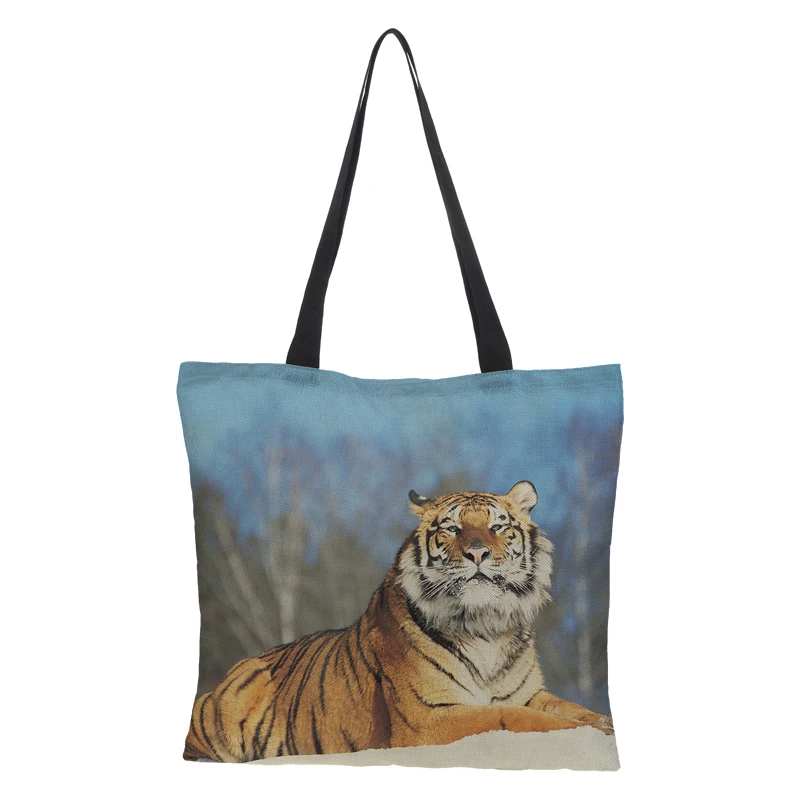 0 : Buy CROWDALE Double sided printing Tiger Printed Linen Women Large Shopping Bag ...