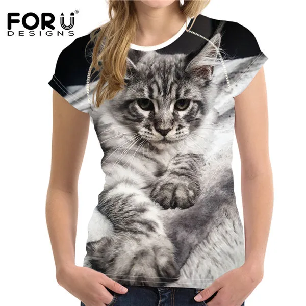 FORUDESIGNS/футболка с 3D котом и животными для женщин брендовая одежда Женская Повседневная футболка с короткими рукавами удобные эластичные футболки в стиле хип-хоп - Цвет: H9127BV