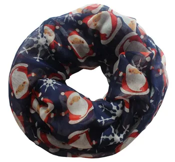 

FOXMOTHERNew Fashionable Winter Womens Black Navy Burgundy Santa Claus Snowflake Print Scarfs Loop Scarves For Christmas Gifts