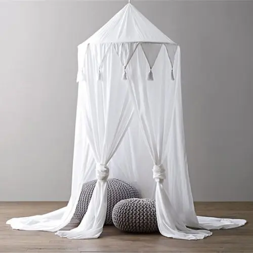 Детская кровать навес покрывало сетка-занавеска от насекомых постельные принадлежности круглая купольная палатка шифон москитная сетка - Цвет: Белый