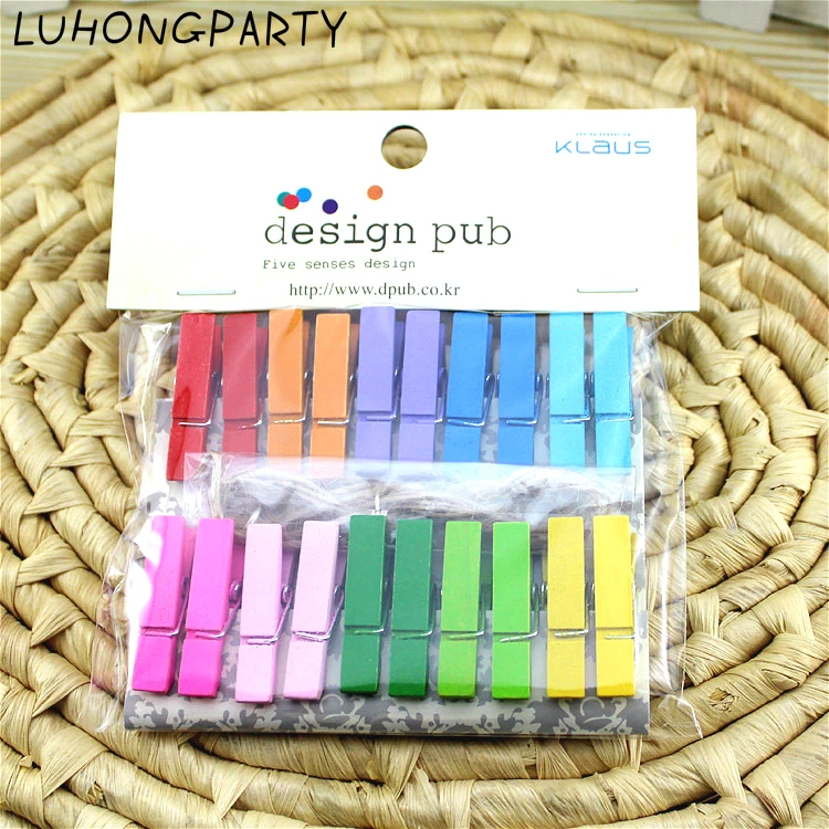 20PCS Colorful Rainbow Wooden Clothespin Office Supplies photo Craft Clips DIY Clothes Paper Peg Clothespin Party Decoration