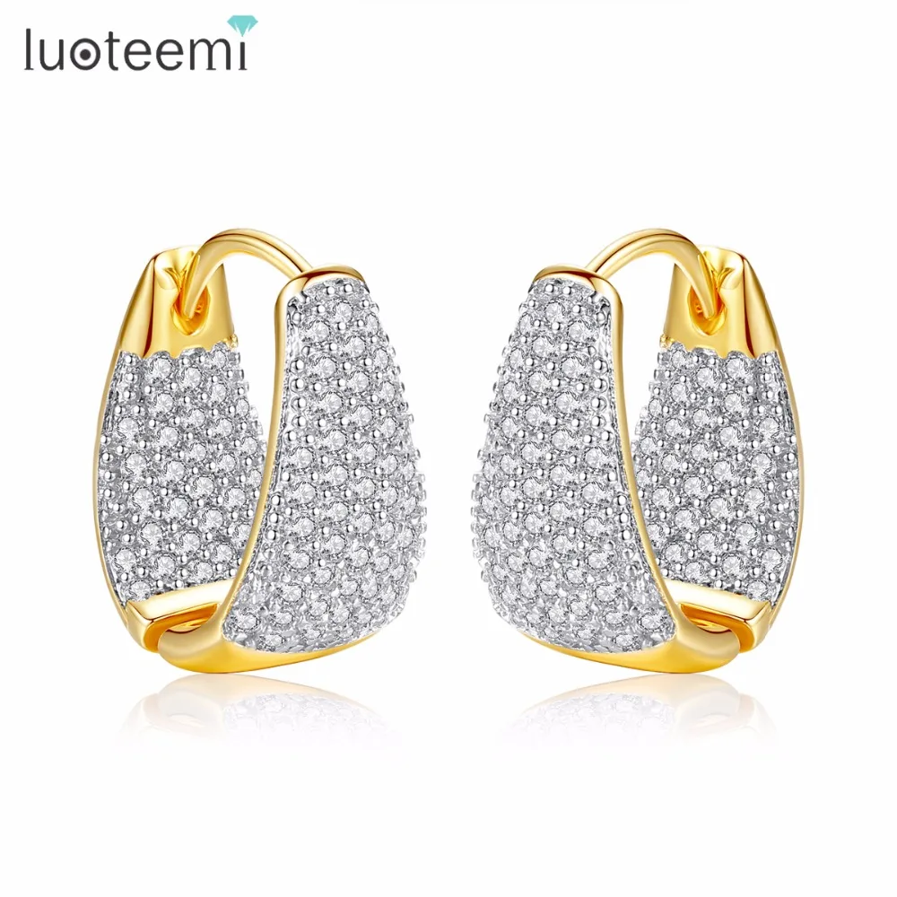 

LUOTEEMI New Fashion Small Gold Color Clear Cubic Zirconia Hoop Earrings For Women Girl Daily-life Jewellery Earrings Gifts