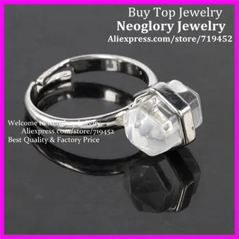 

10PCS Natural Healing Crystal Nugget Ring Terminated Clear Quartz Ring Silver Plated Adjustable Ring