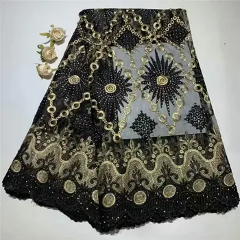 

Black African Lace Fabric 2019 High Quality Lace Nigerian Lace Fabric With Stones Embroidery Tulle French Lace for Party dress