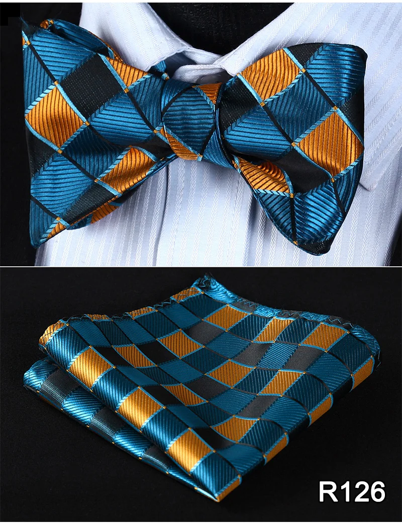 New Check plaid Men Woven Silk Wedding Self Bowtie handkerchief Set#H6 Pocket Square Classic Party Wedding#RC1