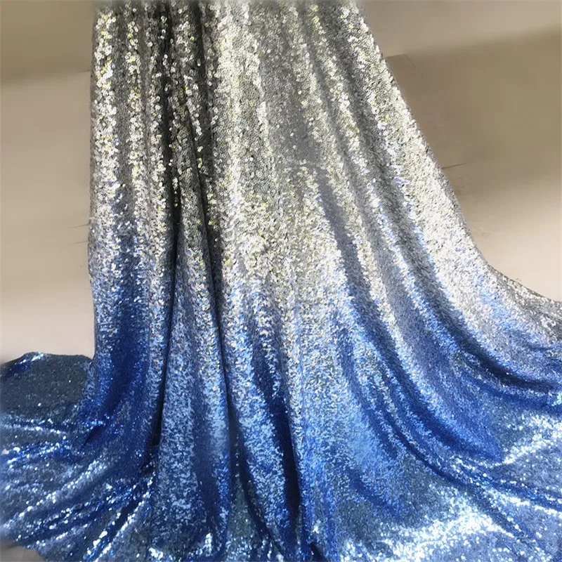2 ярда синий блесток вышивка сетка ткань Африканская кружевная ткань пришить для свадьбы вечернее платье одежда 3d цветок бисера ткань Diy
