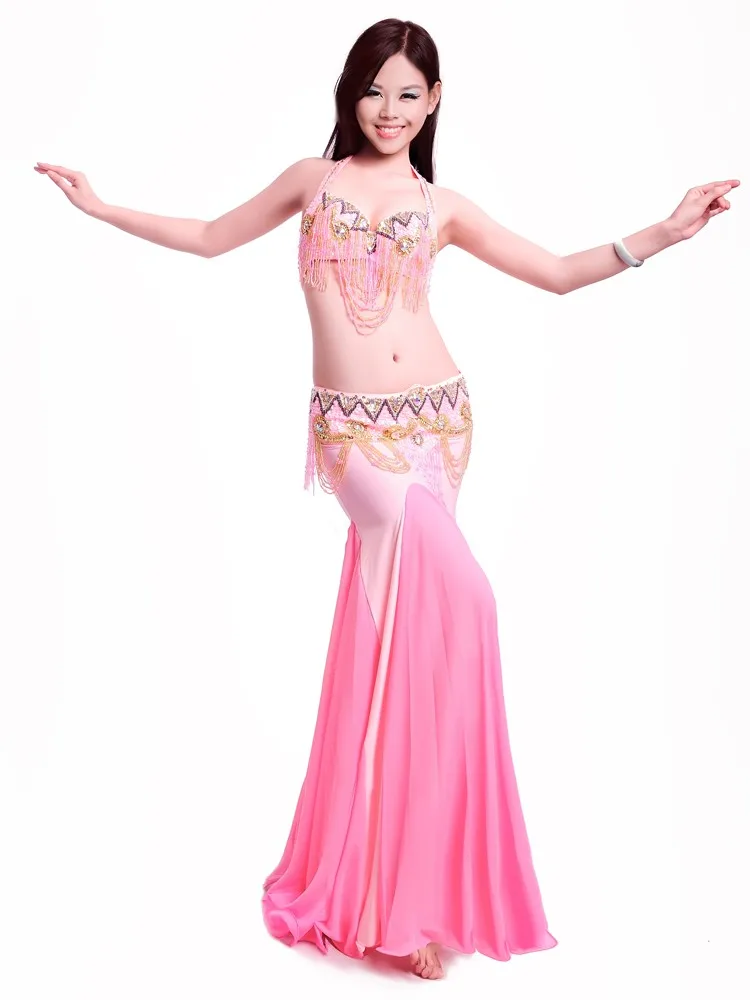 Тонкий костюм для танца живота Профессиональный Bellydance платье одежда для выступлений костюм обернуть бедра: бюстгальтер, пояс и юбка