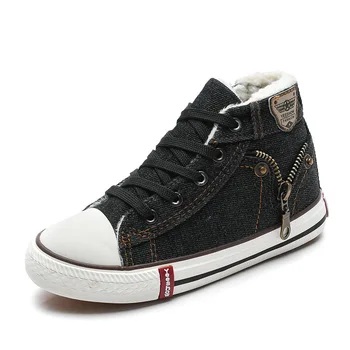 

High help children's shoes boys cotton shoes 2019 winter new plus velvet canvas shoes two cotton children's shoes warm boots