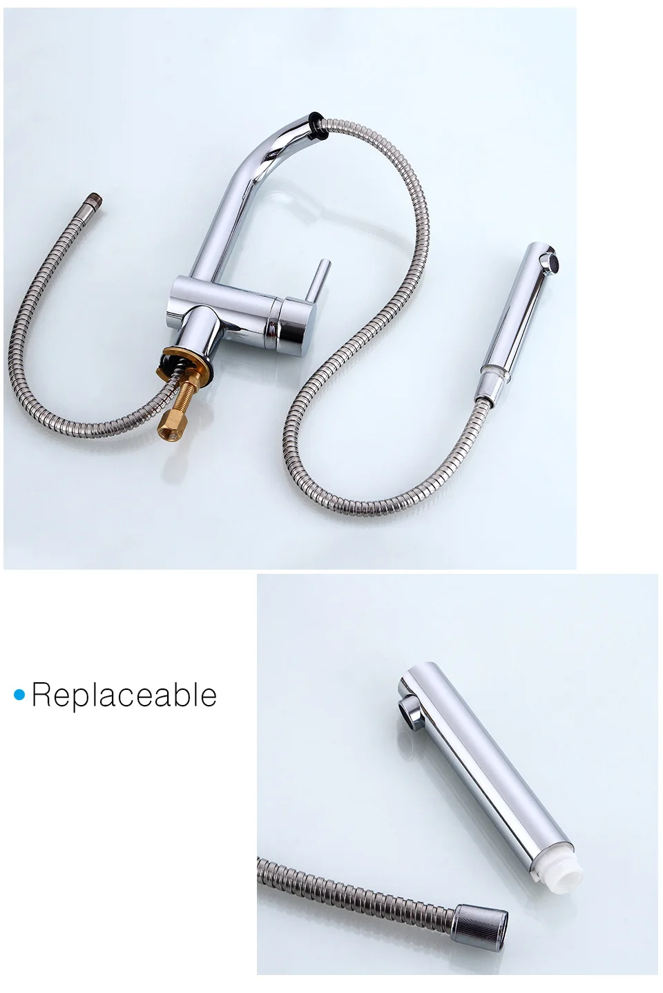 ROVATE Sink Taps Kitchen Faucet Pull out Spout Brass Chrome Single Hole Mounted Cold and Hot Mixer Rotatable Faucet