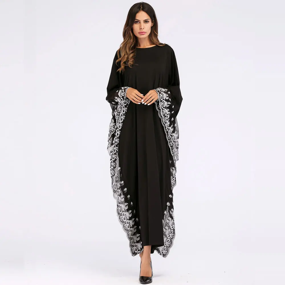 

Fashion Adult lace embroidered Robe Dress Muslim Turkish Dubai Abaya Musulman Arab Worship Service VKDR1140