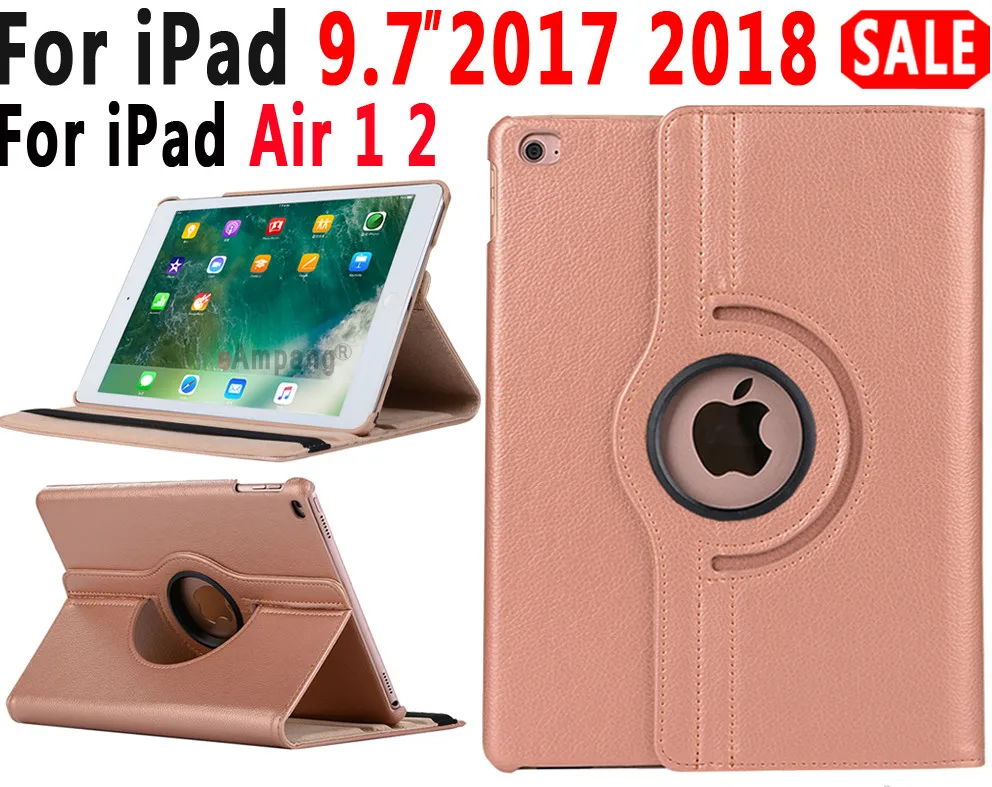 

360-Degree Rotating Lychee flat Leather Case For Apple iPad Air 1 Air 2 iPad 9.7 2017 2018 Cover