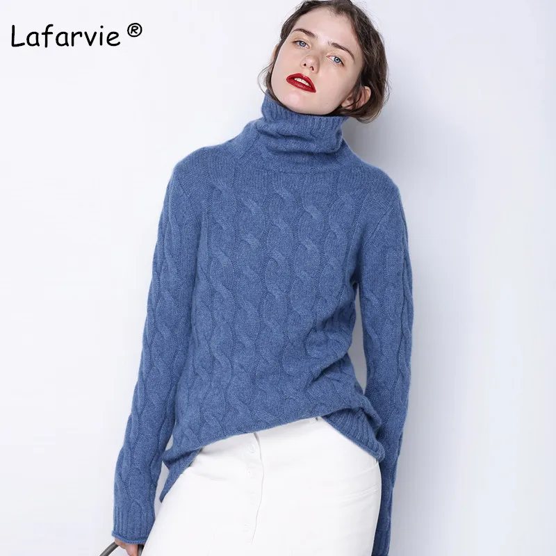 

Lafarvie New Cashmere Blended Knitted Sweater Women Tops Autumn Winter Turtleneck Long Sleeve Fashion Female Soft Warm Pullover