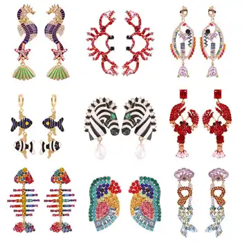 

Lalynnly New Animal Seahorse Fish Flamingo Drop Earrings Multi-color Full Crystal Birds Snake Dangle Earrings Party Ear Jewelry