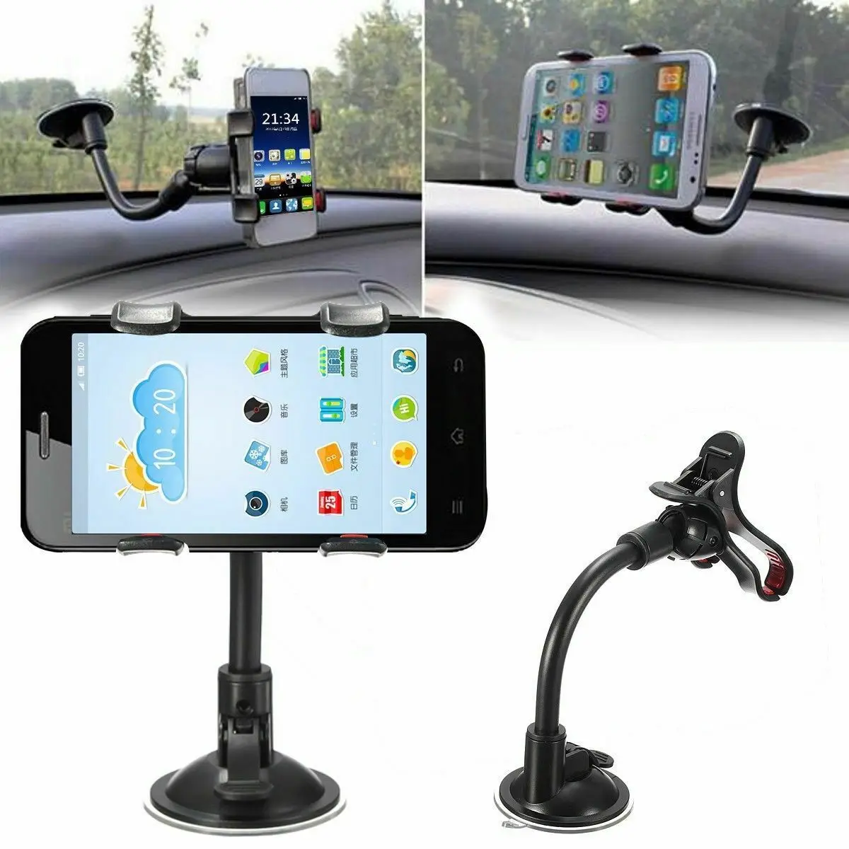 

360° Car Windshield Mount Cradle Holder Stand For Samsung Mobile Cell Phone GPS Suction Double Clip Car Phone Holder