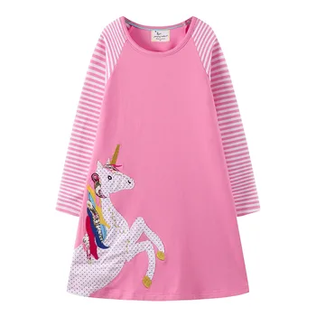 

NEW Girls Dress with Animal Applique Long Sleeve Princess Dress autumn Kids Party Dresses Baby Girl cartoon horse Clothes