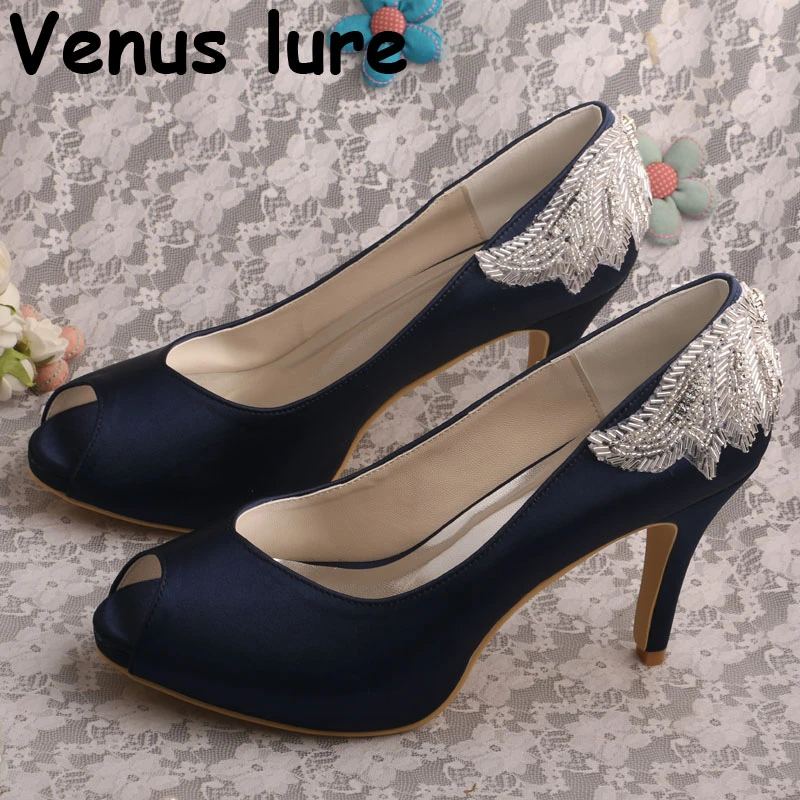 New Design Peep Toe Wedding Pumps Navy High Heels Blue Shoes for Mother of the Bride|Women's - AliExpress