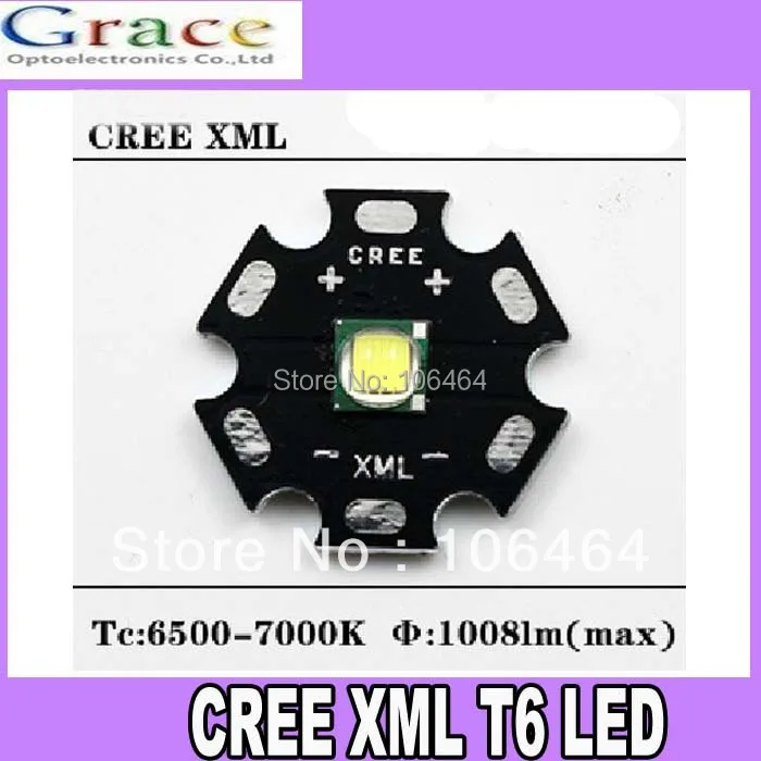 

5PCS Cree XLamp XML T6 10W LED White Color led Emitter with 20mm Star Heatsink For Flashlight DIY