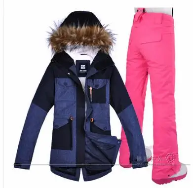 GSOU SNOW Waterproof Windproof Clothing for Women Winter Clothing Free shipping Women's Ski Suit Snowboard Suit Jacket+ Pant - Цвет: set 2